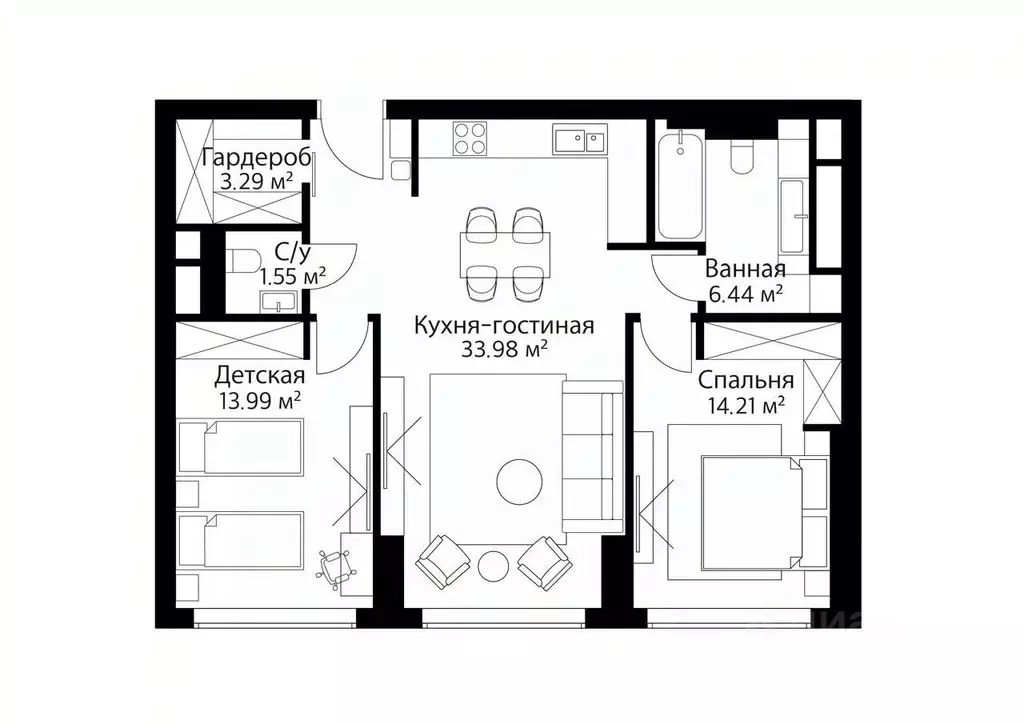 3-к кв. Москва Мичуринский просп., 56 (77.0 м) - Фото 1