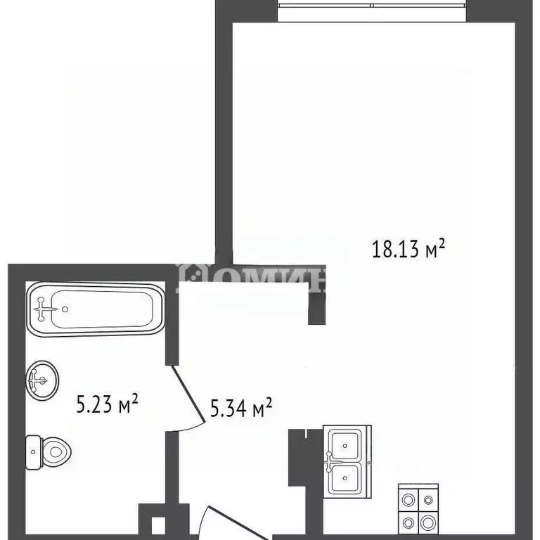 Студия Тюменская область, Тюмень ул. Новоселов, 39 (28.9 м) - Фото 0