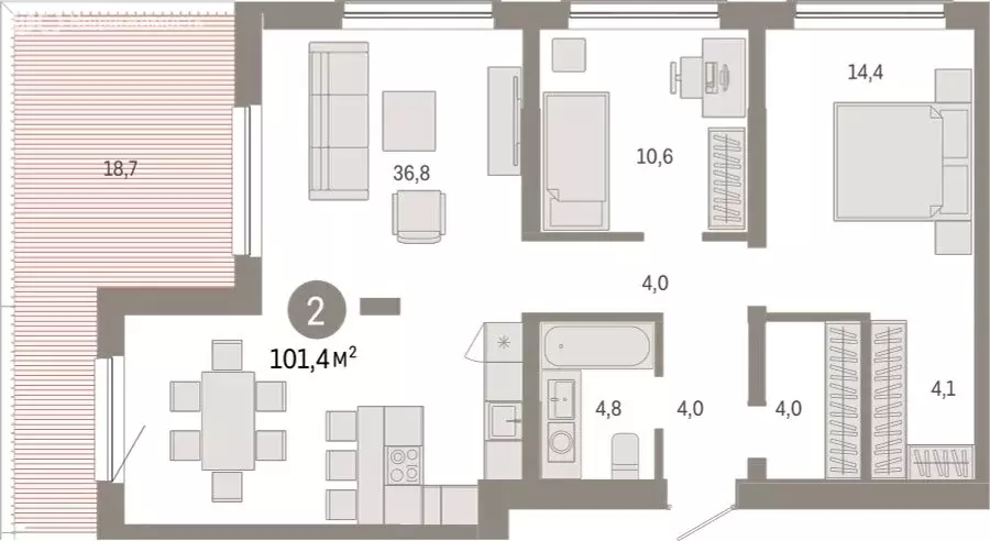 2-комнатная квартира: Новосибирск, Большевистская улица, с49 (101.37 ... - Фото 1