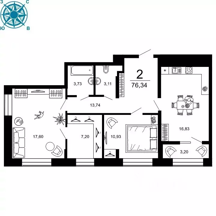 2-к кв. Рязанская область, Рязань ул. 1-я Железнодорожная (76.34 м) - Фото 1