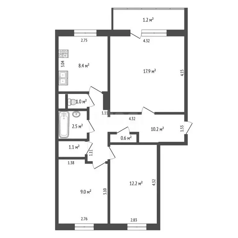 3-комнатная квартира: Северск, улица Победы, 2 (62.9 м) - Фото 0