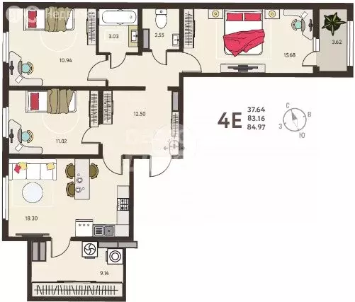 3-комнатная квартира: Курск, улица Карла Либкнехта, 66 (84.97 м) - Фото 1