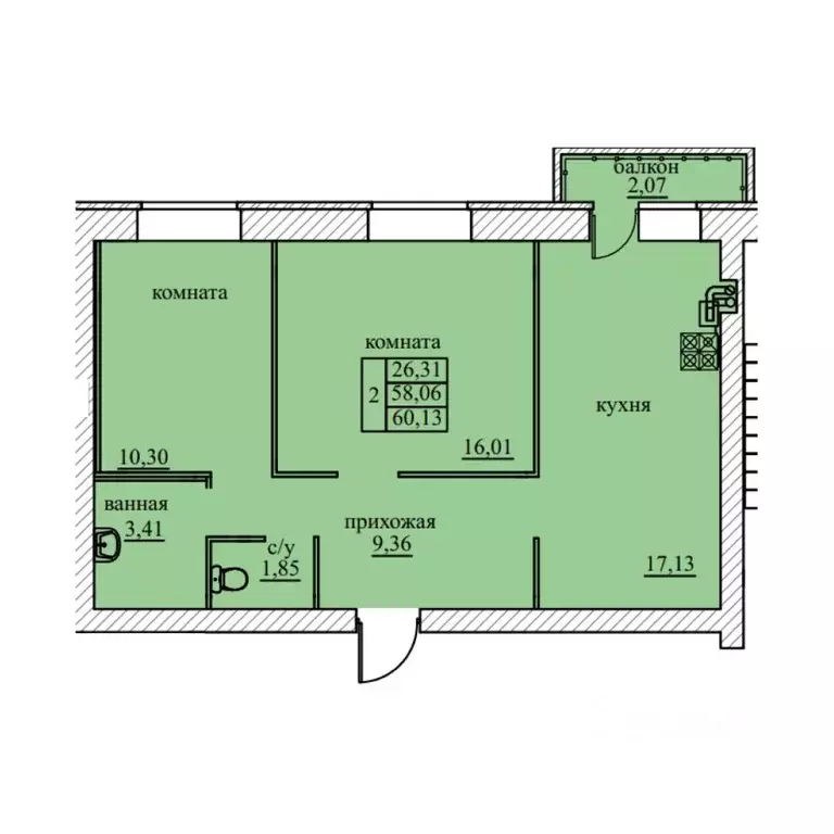 2-к кв. Ярославская область, Ярославский муниципальный округ, пос. ... - Фото 1