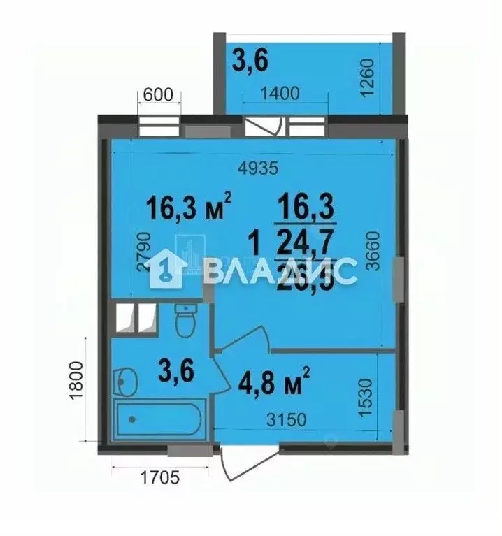 Студия Владимирская область, Владимир ул. Смоленская, 3 (26.5 м) - Фото 2