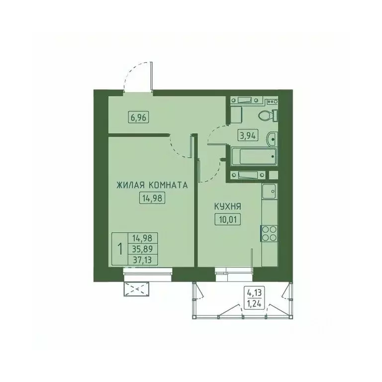 1-к кв. Красноярский край, Красноярск Свободный просп. (37.13 м) - Фото 1