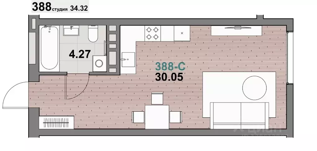 1-к кв. Калининградская область, Зеленоградск ул. Гагарина (34.32 м) - Фото 1