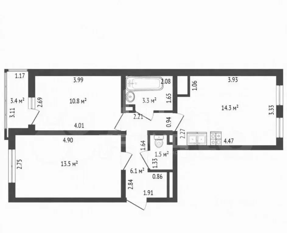 2-к кв. Санкт-Петербург ул. Чарушинская, 24к1 (51.0 м) - Фото 2