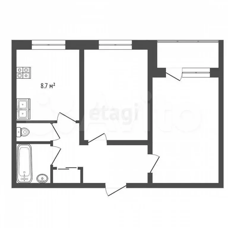 2-к. квартира, 49,9 м, 1/5 эт. - Фото 0