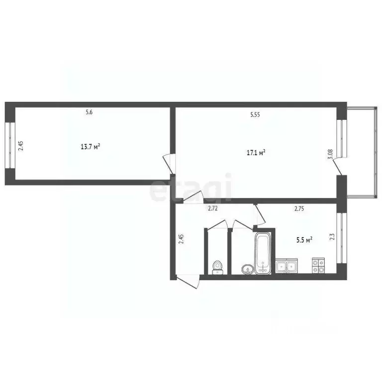 2-к кв. Кемеровская область, Кемерово ул. Сарыгина, 11 (43.6 м) - Фото 2