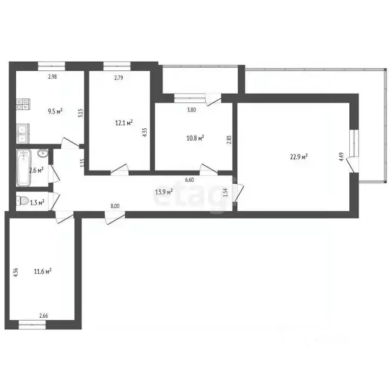 4-к кв. Хабаровский край, Хабаровск ул. Запарина, 59 (84.7 м) - Фото 2