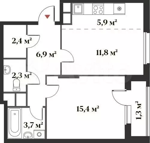 2-к. квартира, 48,4 м, 3/6 эт. - Фото 0