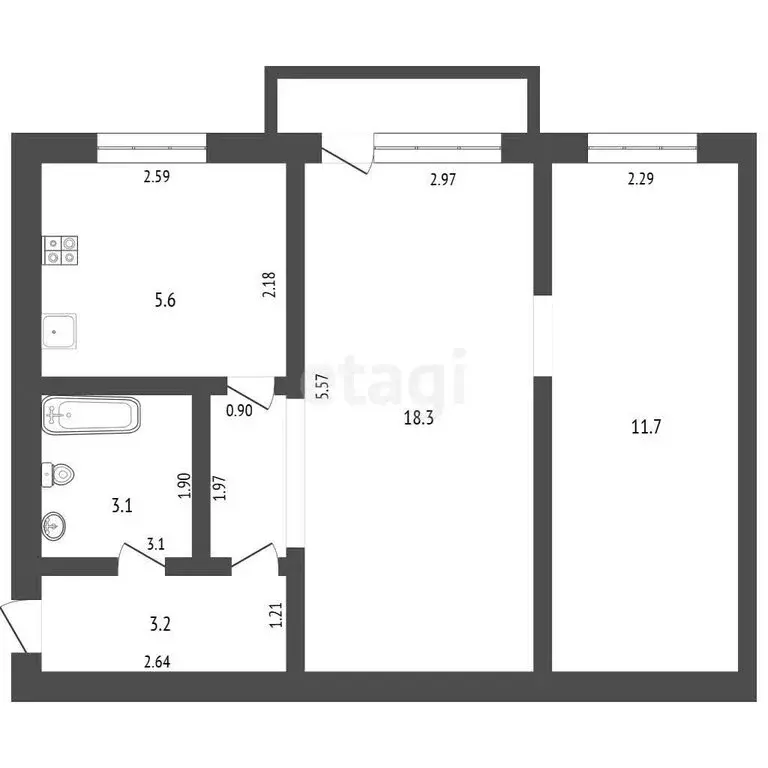 2-комнатная квартира: Ялуторовск, улица Скворцова-Степанова, 8 (42 м) - Фото 1