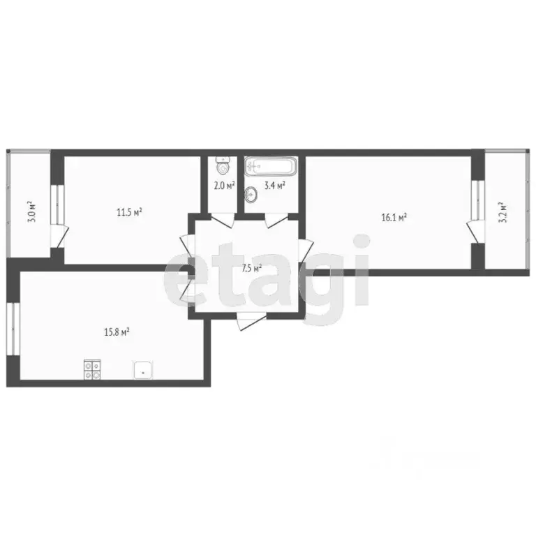2-к кв. Краснодарский край, Новороссийск ул. Куникова, 47Ак2 (55.9 м) - Фото 1