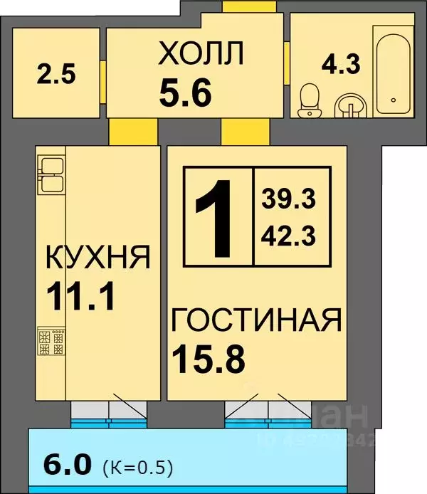1-к кв. Калининградская область, Калининград ул. Старшины Дадаева, 71 ... - Фото 1