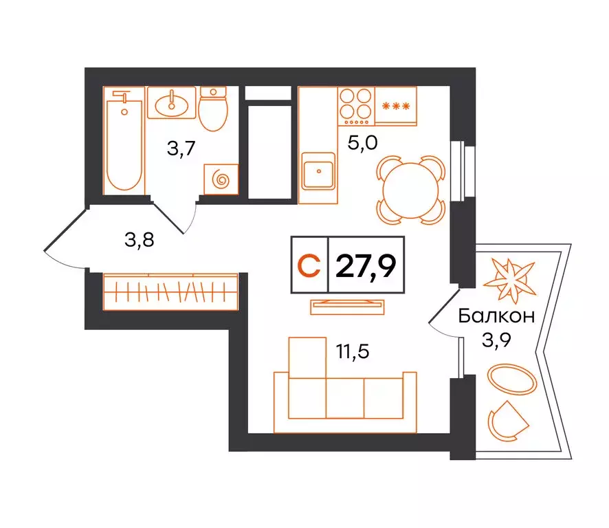 Квартира-студия: Екатеринбург, улица Патриса Лумумбы, 54 (27.9 м) - Фото 1