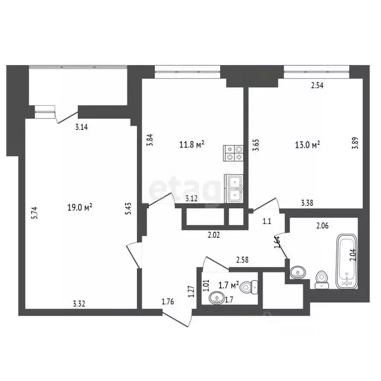 2-к кв. Москва ул. Годовикова, 11А (58.1 м) - Фото 1