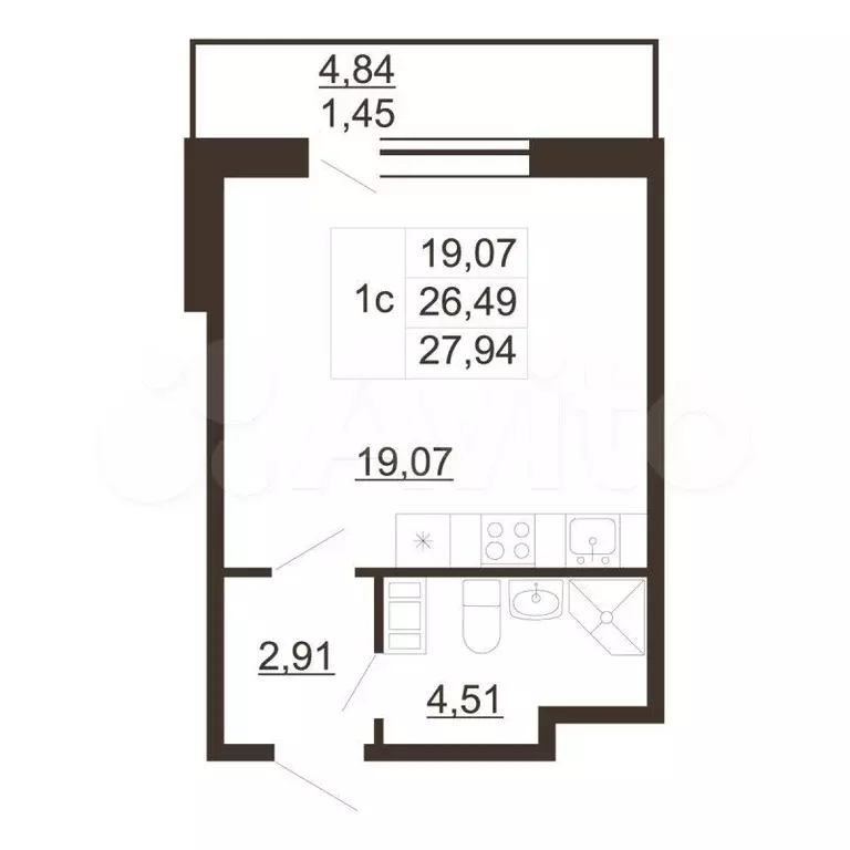 Квартира-студия, 27,9м, 5/6эт. - Фото 0