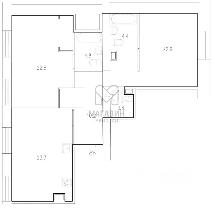2-к кв. Санкт-Петербург ул. Бармалеева, 22Б (98.0 м) - Фото 1