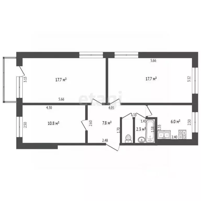 3-к кв. Тамбовская область, Тамбов Мичуринская ул., 157А (63.5 м) - Фото 2
