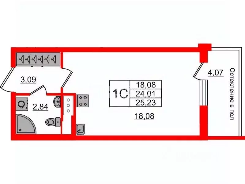 Студия Санкт-Петербург Кубинская ул., 76к1 (24.1 м) - Фото 2