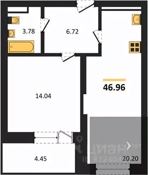 1-к кв. Воронежская область, Воронеж Транспортная ул., 58 (46.96 м) - Фото 1