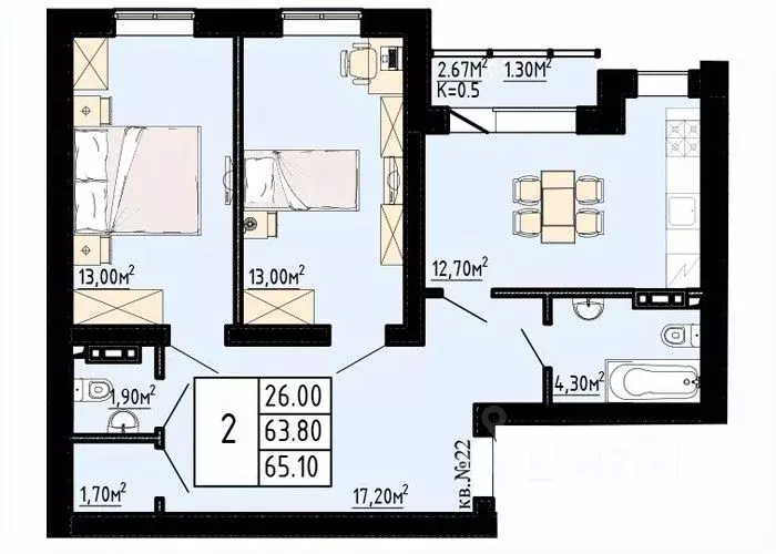 2-к кв. Ленинградская область, Коммунар г. Гатчинский муниципальный ... - Фото 1