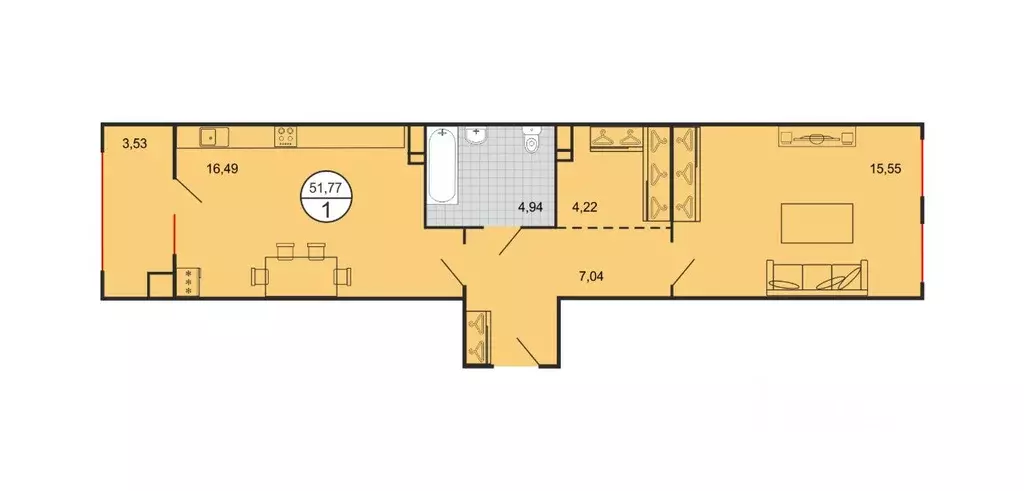 1-к кв. Ставропольский край, Ставрополь № 15 мкр,  (51.72 м) - Фото 1