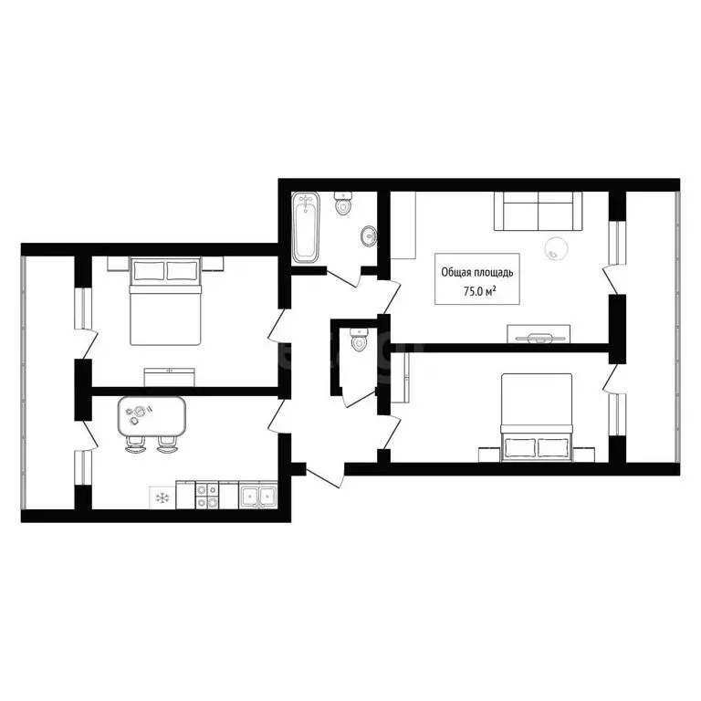 3-комнатная квартира: Искитим, улица Пушкина, 19 (75 м) - Фото 1