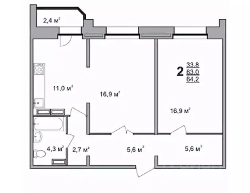 2-к кв. Владимирская область, Владимир ул. Лакина, 2А (64.2 м) - Фото 1