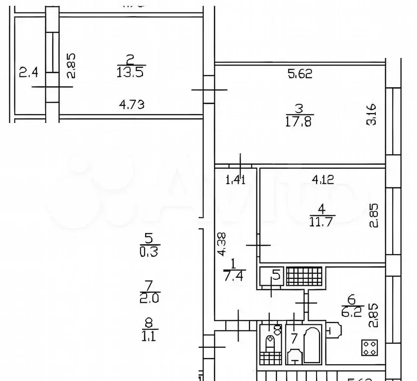 3-к. квартира, 60 м, 7/9 эт. - Фото 0