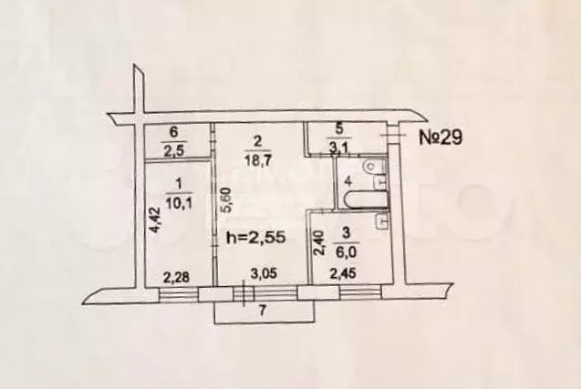 2-к. квартира, 43,2 м, 4/4 эт. - Фото 0
