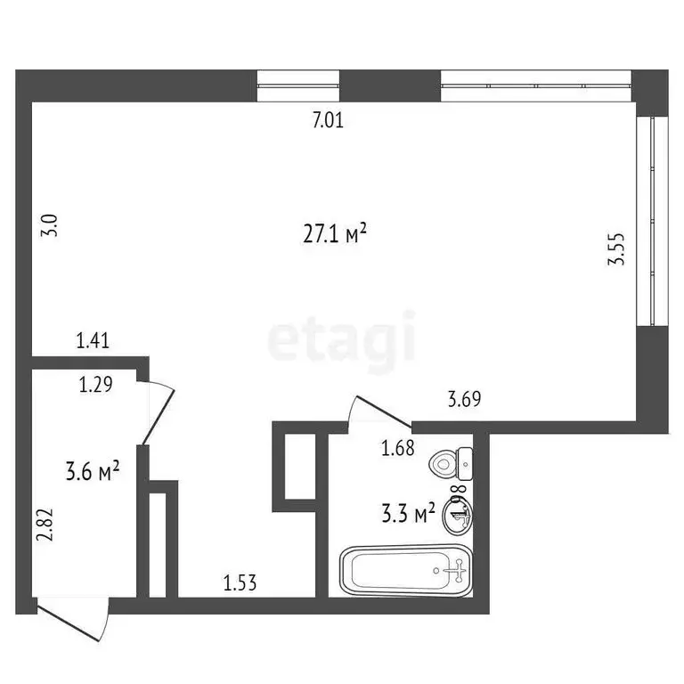 Квартира-студия: Севастополь, улица Адмирала Фадеева, 48 (34 м) - Фото 0
