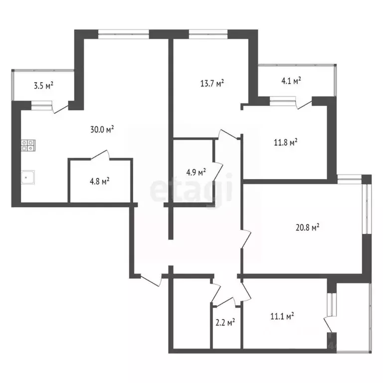 4-к кв. Тюменская область, Тюмень ул. Федюнинского, 30к1 (126.0 м) - Фото 2