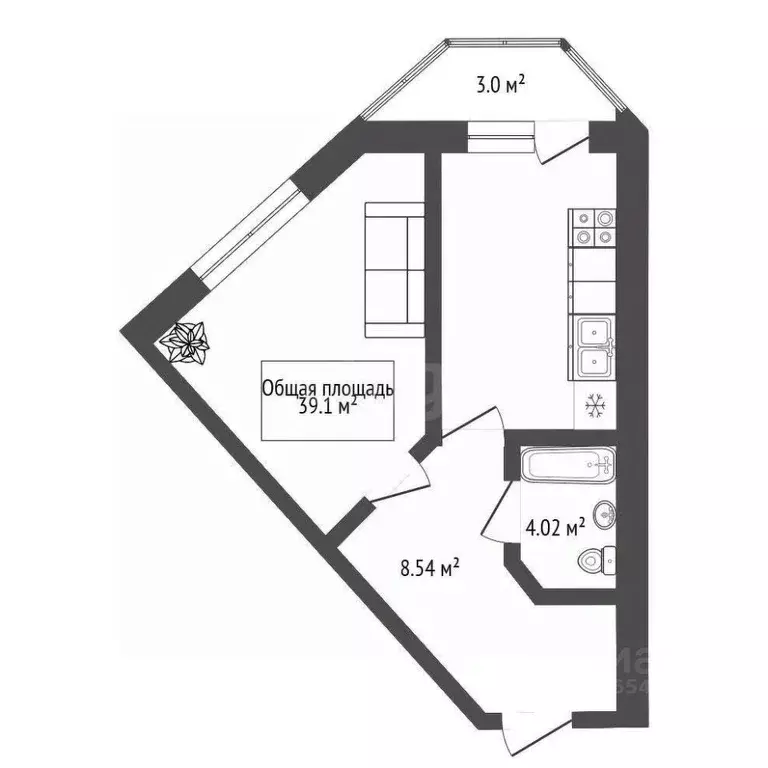 1-к кв. Новосибирская область, Новосибирск Горский мкр, 12 (39.1 м) - Фото 2