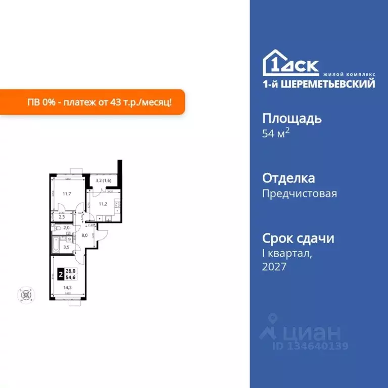 2-к кв. Московская область, Химки Подрезково мкр, 1-й Шереметьевский ... - Фото 1