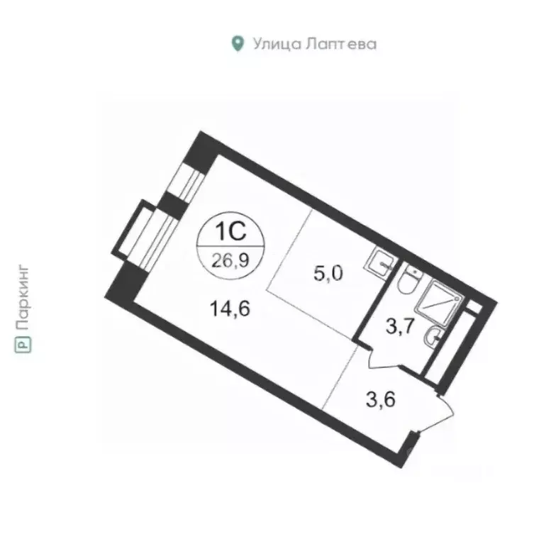 Студия Москва, Москва, Московский г. ул. Лаптева, 9 (26.9 м) - Фото 1