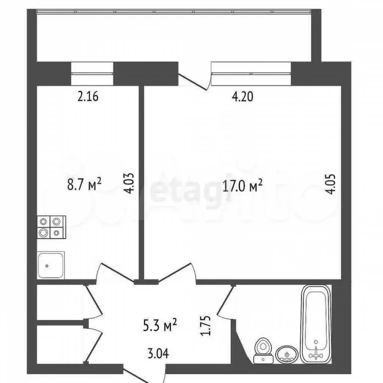 1-к. квартира, 36,4 м, 3/3 эт. - Фото 0