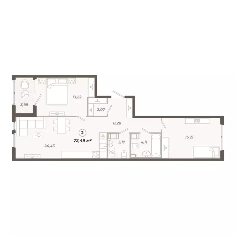 2-к кв. Санкт-Петербург ул. Коли Томчака, 21Д (72.49 м) - Фото 0