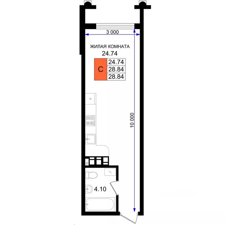 Студия Краснодарский край, Новороссийск 5-я Бригада мкр,  (28.84 м) - Фото 1