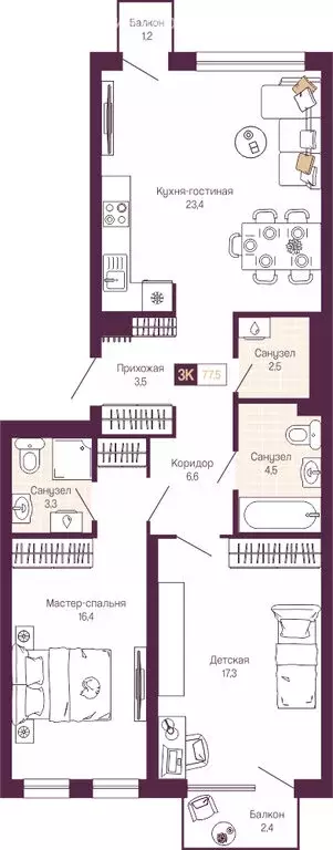 2-комнатная квартира: Нижний Новгород, Нижегородский район (78.6 м) - Фото 1