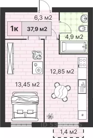 1-к кв. Калининградская область, Гурьевский муниципальный округ, пос. ... - Фото 1
