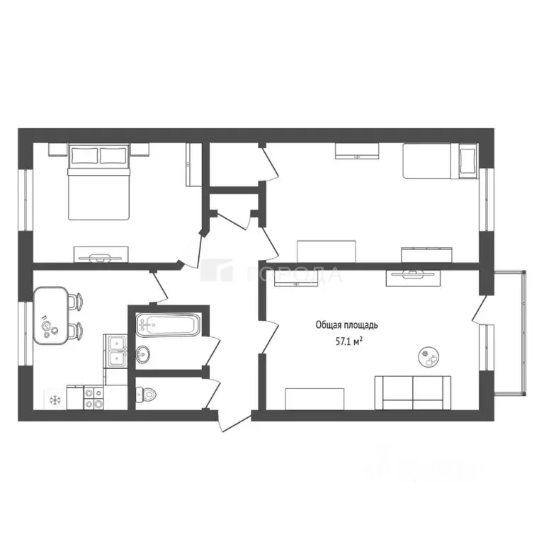 3-к кв. Новосибирская область, Новосибирск ул. Толбухина, 27 (57.1 м) - Фото 2