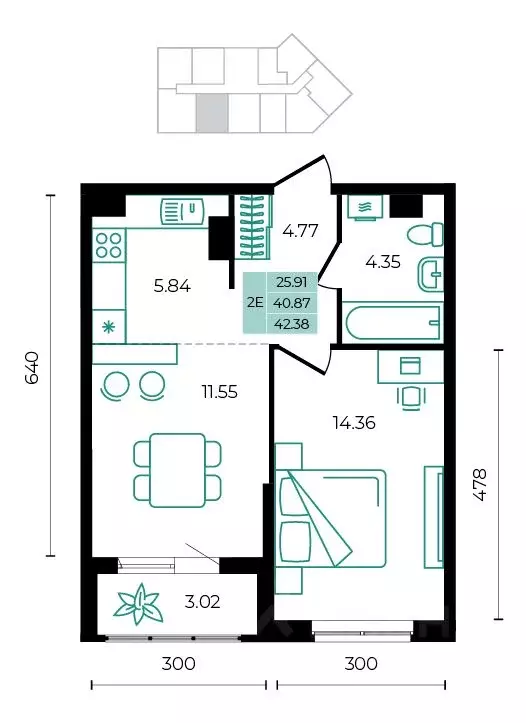 2-к кв. Адыгея, Майкопский район, пос. Тульский  (42.38 м) - Фото 0