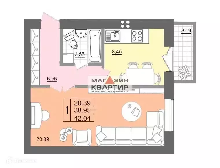 1-комнатная квартира: Смоленск, улица Багратиона, 26 (42 м) - Фото 0