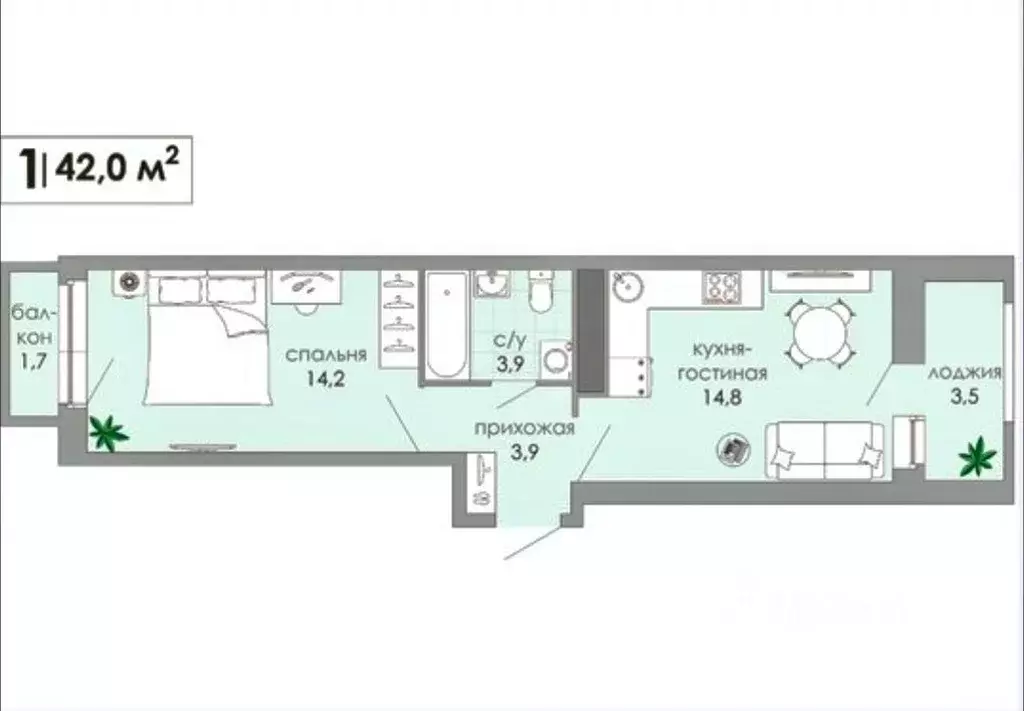 1-к кв. Тверская область, Тверь Южный мкр, Тот жилой комплекс (42.0 м) - Фото 1