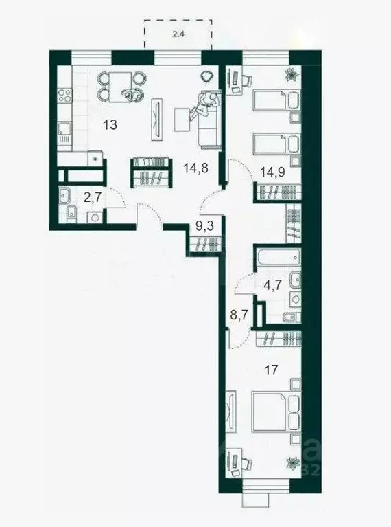 3-к кв. Пензенская область, Пенза ул. Стасова, 2Ак3 (87.5 м) - Фото 1