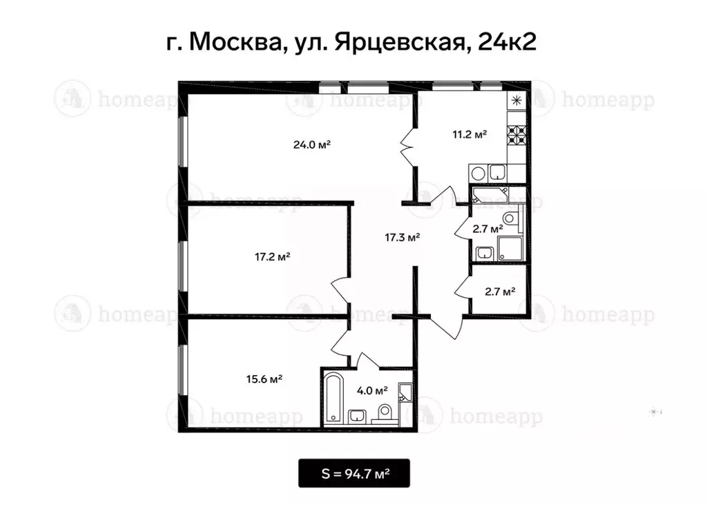 3-к кв. Москва Ярцевская ул., 24К2 (94.7 м) - Фото 1