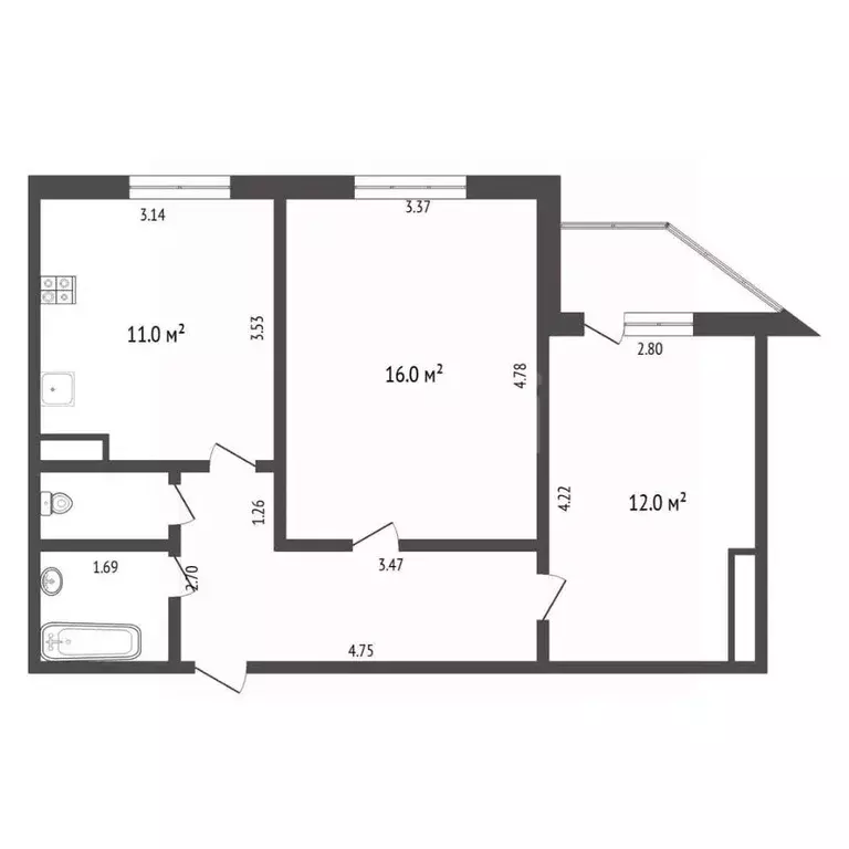 2-к кв. Тюменская область, Тюмень ул. Обдорская, 3 (50.3 м) - Фото 2