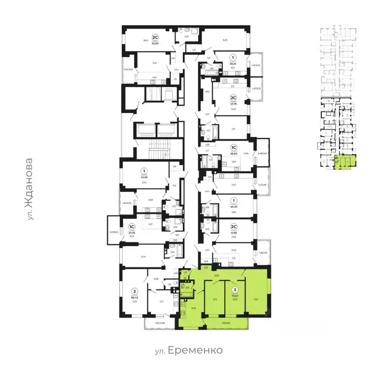3-к кв. Ростовская область, Ростов-на-Дону ул. Жданова, 31 (73.25 м) - Фото 2