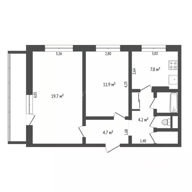 2-к кв. Амурская область, Благовещенск Студенческая ул., 25 (53.4 м) - Фото 2